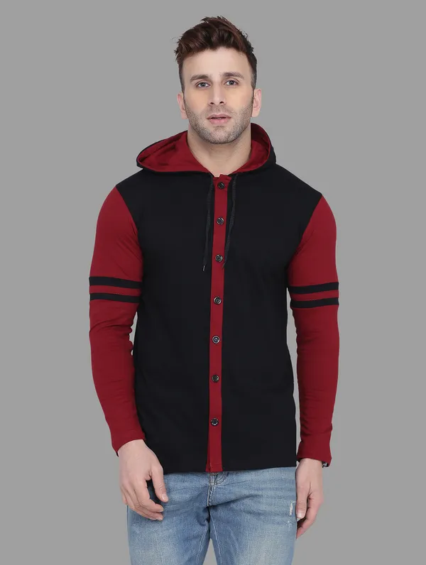 Black_&_Maroon_Cotton_Blend_Hooded_Neck_Full_Sleeve_T_Shirt_For_Men