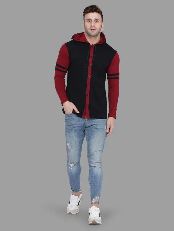 Black_&_Maroon_Cotton_Blend_Hooded_Neck_Full_Sleeve_T_Shirt_For_Men