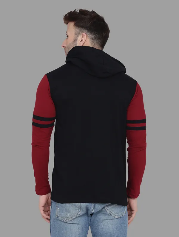 Black_&_Maroon_Cotton_Blend_Hooded_Neck_Full_Sleeve_T_Shirt_For_Men