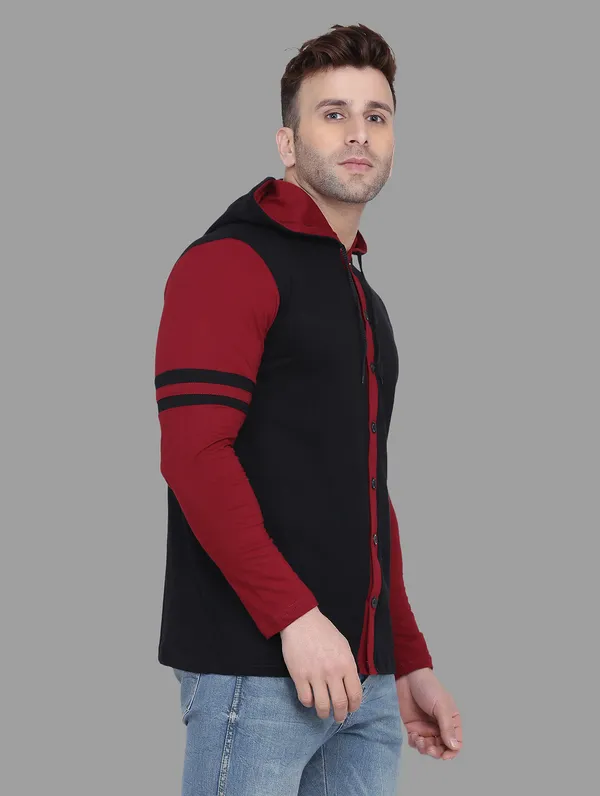 Black_&_Maroon_Cotton_Blend_Hooded_Neck_Full_Sleeve_T_Shirt_For_Men