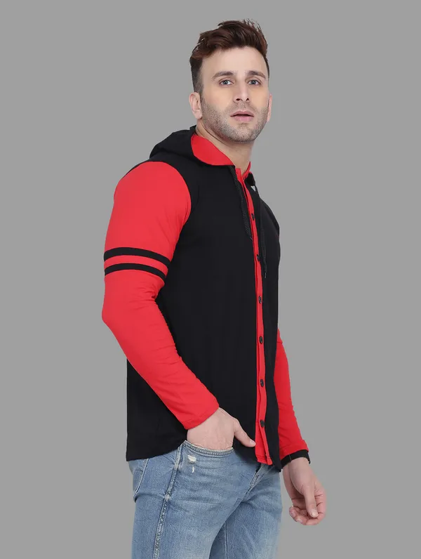 Black_&_Red_Cotton_Blend_Hooded_Neck_Full_Sleeve_T_Shirt_For_Men