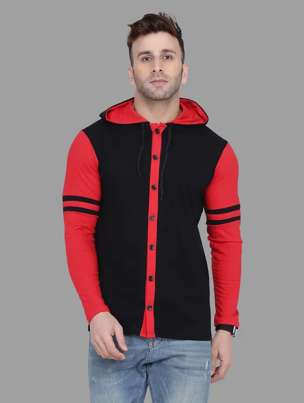Black_&_Red_Cotton_Blend_Hooded_Neck_Full_Sleeve_T_Shirt_For_Men