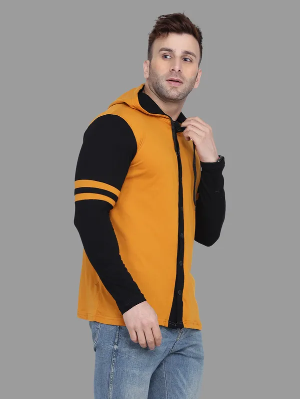 Mustard_&_Black_Cotton_Blend_Hooded_Neck_Full_Sleeve_T_Shirt_For_Men