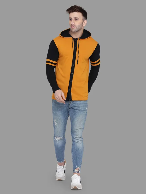 Mustard_&_Black_Cotton_Blend_Hooded_Neck_Full_Sleeve_T_Shirt_For_Men