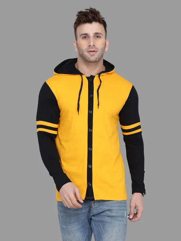 Yellow_&_Black_Cotton_Blend_Hooded_Neck_Full_Sleeve_T_Shirt_For_Men