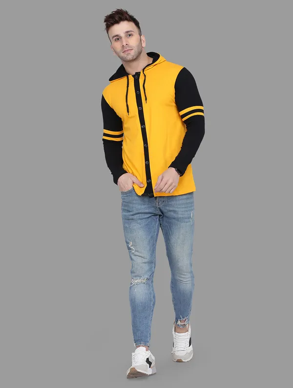 Yellow_&_Black_Cotton_Blend_Hooded_Neck_Full_Sleeve_T_Shirt_For_Men