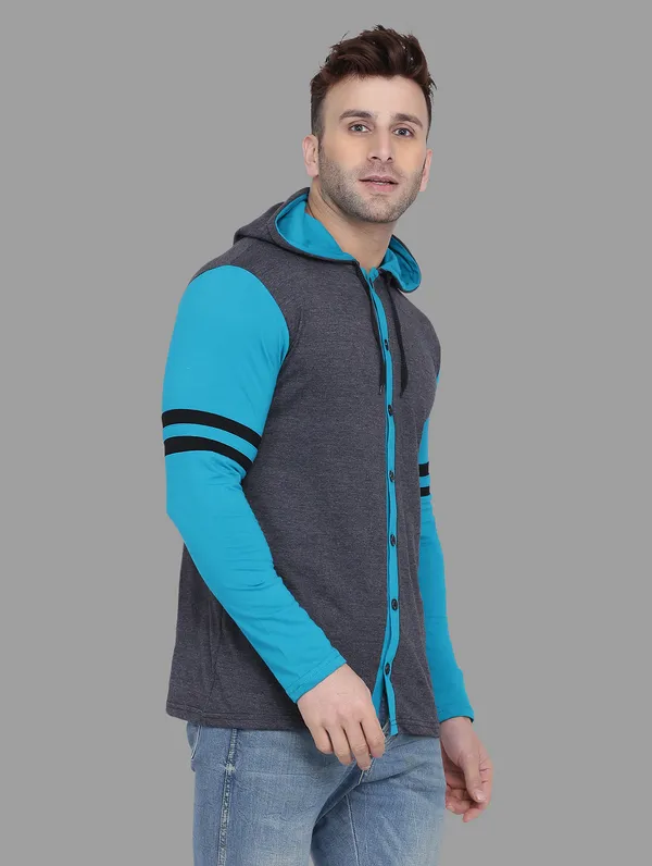 Grey_&_Turquoise_Cotton_Blend_Hooded_Neck_Full_Sleeve_T_Shirt_For_Men
