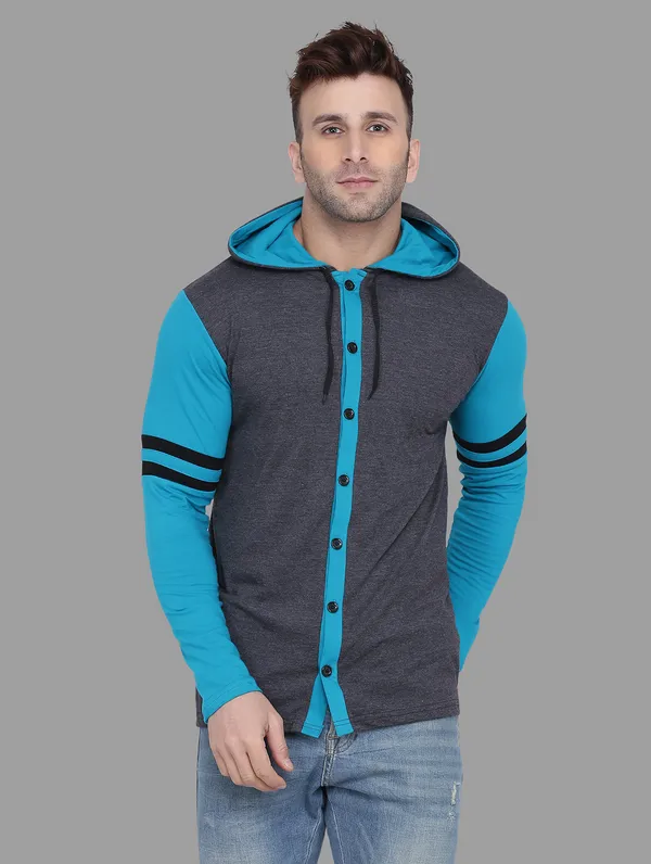 Grey_&_Turquoise_Cotton_Blend_Hooded_Neck_Full_Sleeve_T_Shirt_For_Men