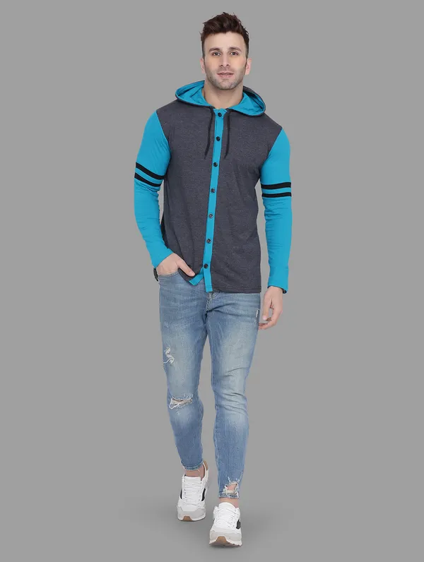 Grey_&_Turquoise_Cotton_Blend_Hooded_Neck_Full_Sleeve_T_Shirt_For_Men