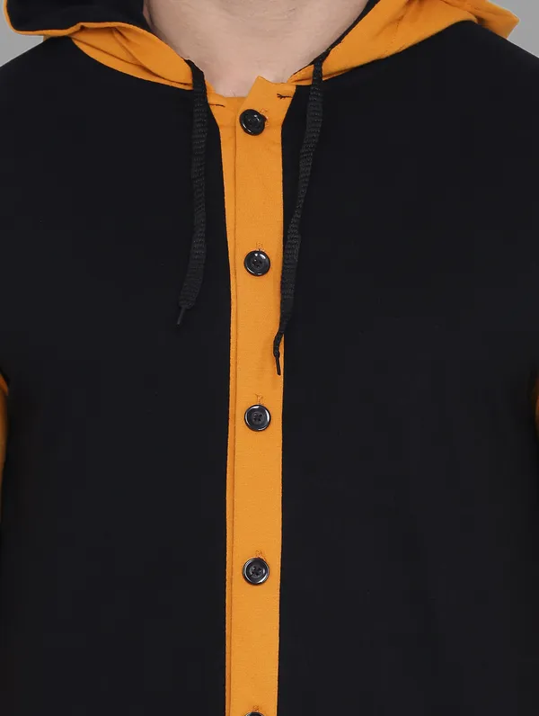Black_&_Mustard_Cotton_Blend_Hooded_Neck_Full_Sleeve_T_Shirt_For_Men
