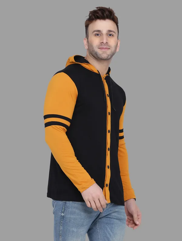 Black_&_Mustard_Cotton_Blend_Hooded_Neck_Full_Sleeve_T_Shirt_For_Men