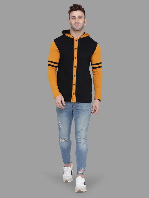 Black_&_Mustard_Cotton_Blend_Hooded_Neck_Full_Sleeve_T_Shirt_For_Men