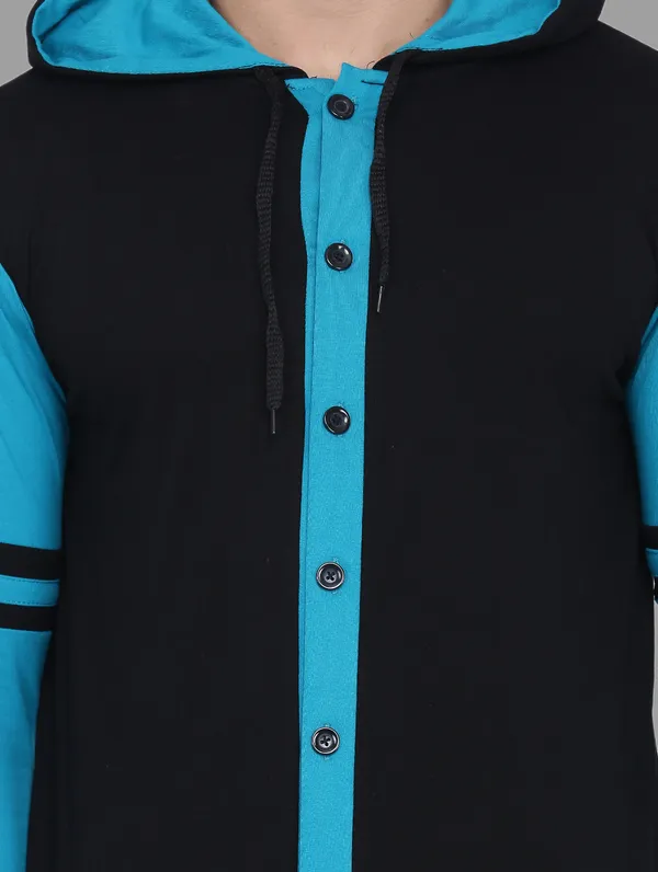Black_&_Turquoise_Cotton_Blend_Hooded_Neck_Full_Sleeve_T_Shirt_For_Men