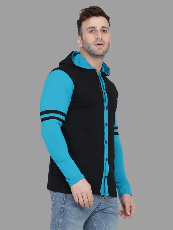 Black_&_Turquoise_Cotton_Blend_Hooded_Neck_Full_Sleeve_T_Shirt_For_Men