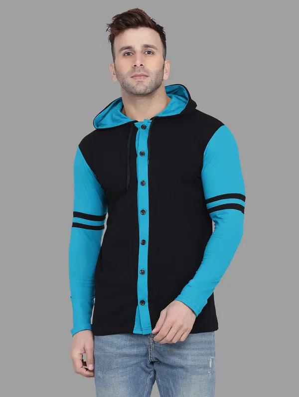 Black_&_Turquoise_Cotton_Blend_Hooded_Neck_Full_Sleeve_T_Shirt_For_Men