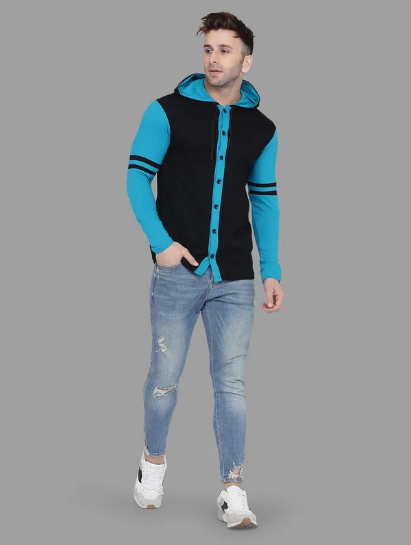 Black_&_Turquoise_Cotton_Blend_Hooded_Neck_Full_Sleeve_T_Shirt_For_Men