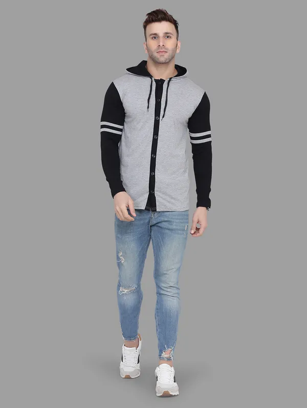 Silver_&_Black_Cotton_Blend_Hooded_Neck_Full_Sleeve_T_Shirt_For_Men