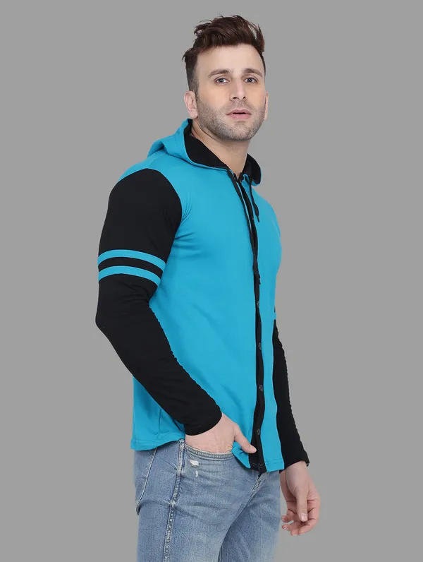 Turquoise_&_Black_Cotton_Blend_Hooded_Neck_Full_Sleeve_T_Shirt_For_Men