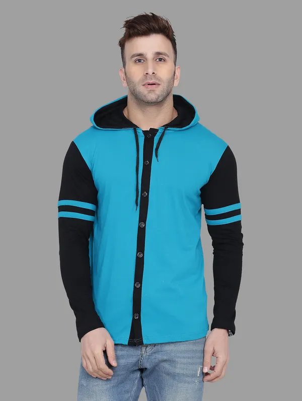 Turquoise_&_Black_Cotton_Blend_Hooded_Neck_Full_Sleeve_T_Shirt_For_Men