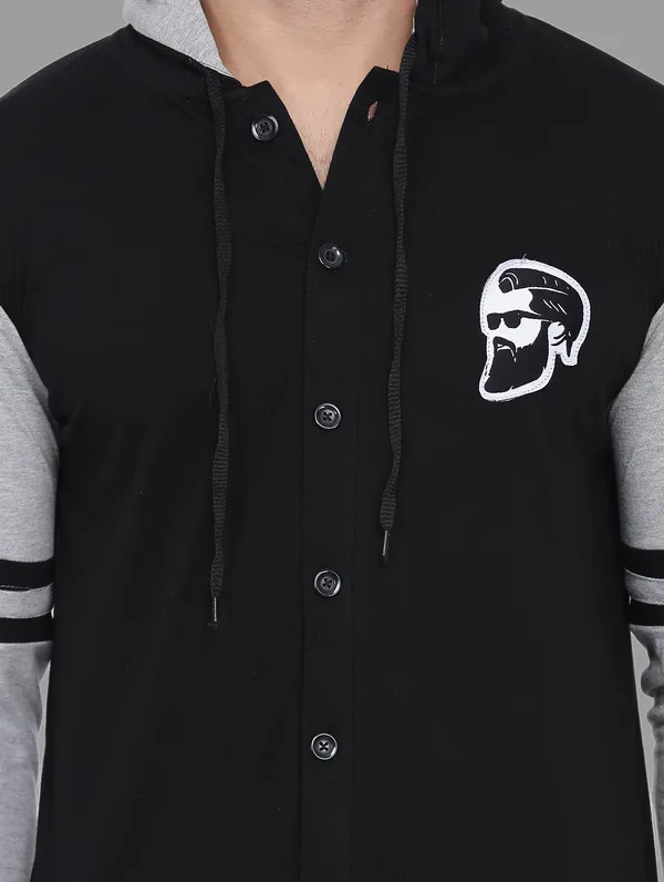 Black_&_Grey_Cotton_Blend_Hooded_Neck_Full_Sleeve_T_Shirt_For_Men