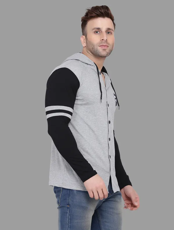 Grey_&_Black_Cotton_Blend_Hooded_Neck_Full_Sleeve_T_Shirt_For_Men