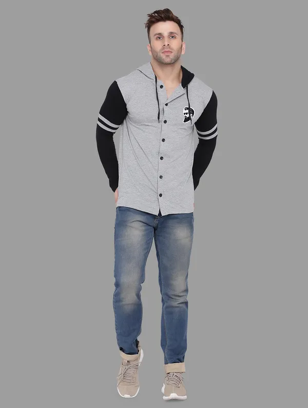 Grey_&_Black_Cotton_Blend_Hooded_Neck_Full_Sleeve_T_Shirt_For_Men