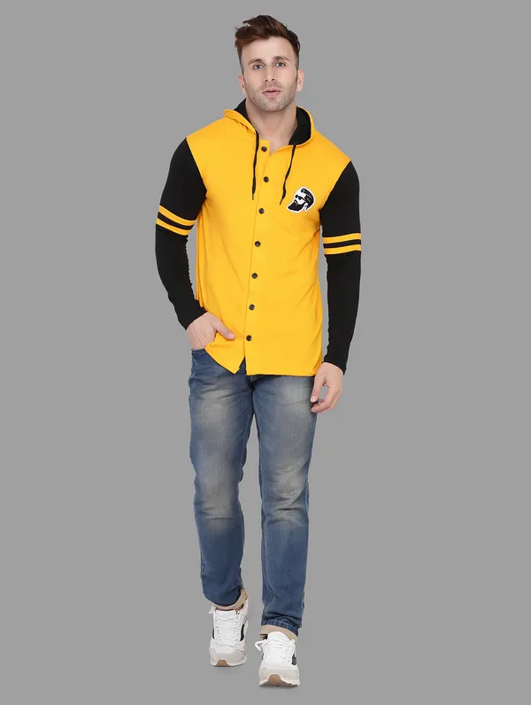 Yellow_&_Black_Cotton_Blend_Hooded_Neck_Full_Sleeve_T_Shirt_For_Men