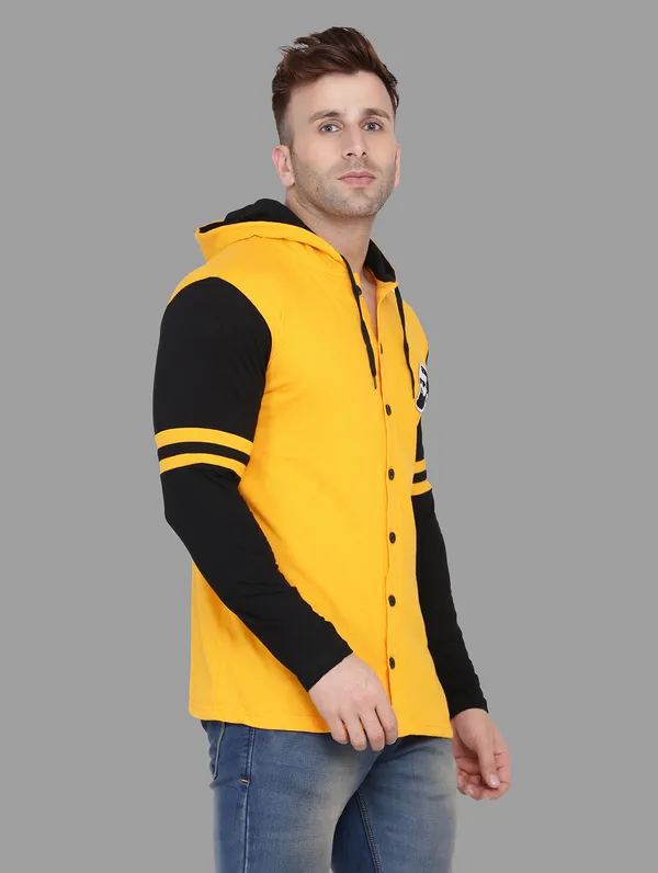 Yellow_&_Black_Cotton_Blend_Hooded_Neck_Full_Sleeve_T_Shirt_For_Men