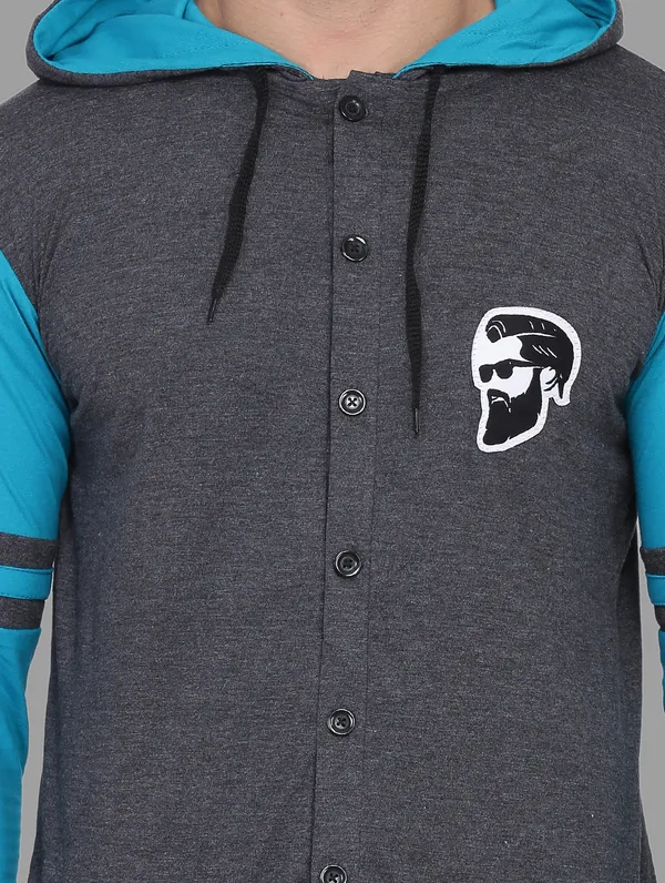 Grey_&_Turquoise_Cotton_Blend_Hooded_Neck_Full_Sleeve_T_Shirt_For_Men