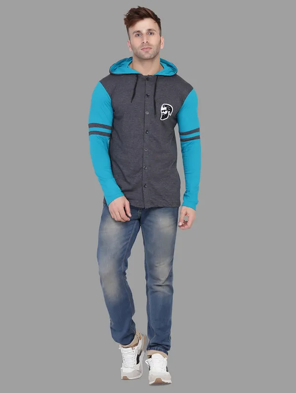 Grey_&_Turquoise_Cotton_Blend_Hooded_Neck_Full_Sleeve_T_Shirt_For_Men