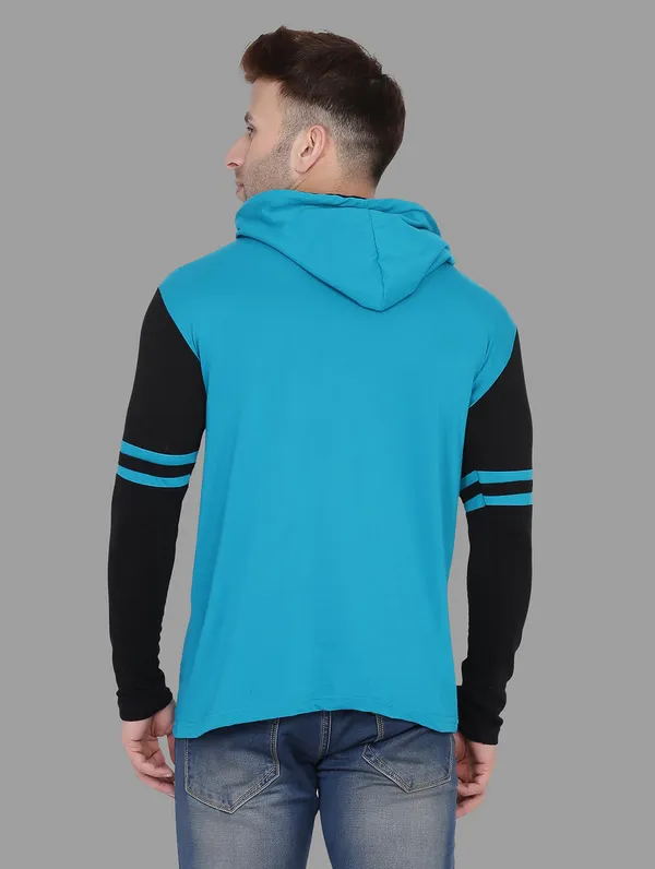 Turquoise_&_Black_Cotton_Blend_Hooded_Neck_Full_Sleeve_T_Shirt_For_Men