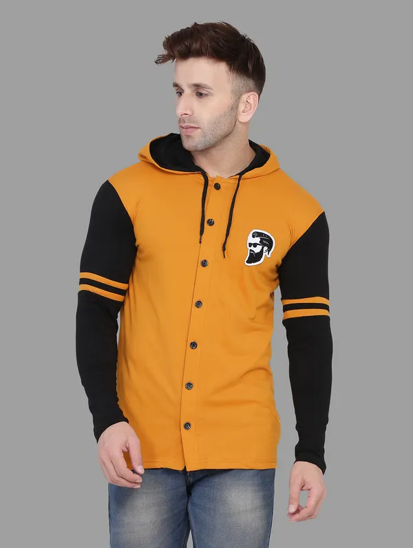 Mustard_&_Black_Cotton_Blend_Hooded_Neck_Full_Sleeve_T_Shirt_For_Men