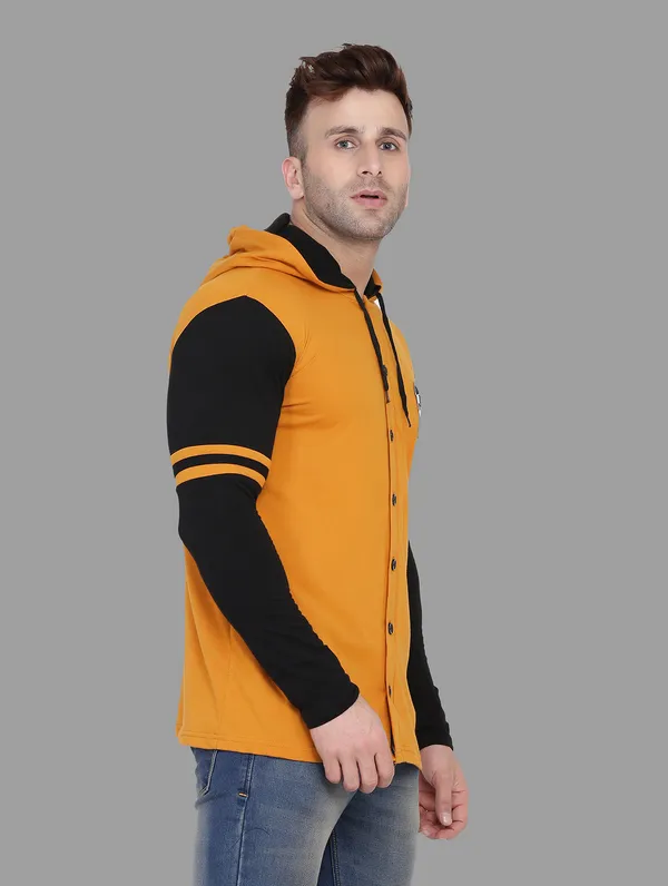 Mustard_&_Black_Cotton_Blend_Hooded_Neck_Full_Sleeve_T_Shirt_For_Men