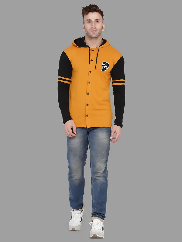 Mustard_&_Black_Cotton_Blend_Hooded_Neck_Full_Sleeve_T_Shirt_For_Men