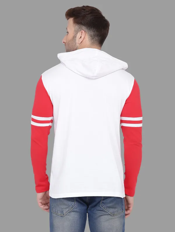 White_&_Red_Cotton_Blend_Hooded_Neck_Full_Sleeve_T_Shirt_For_Men