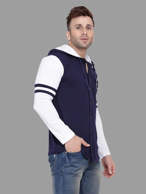 Dark_Blue_&_White_Cotton_Blend_Hooded_Neck_Full_Sleeve_T_Shirt_For_Men