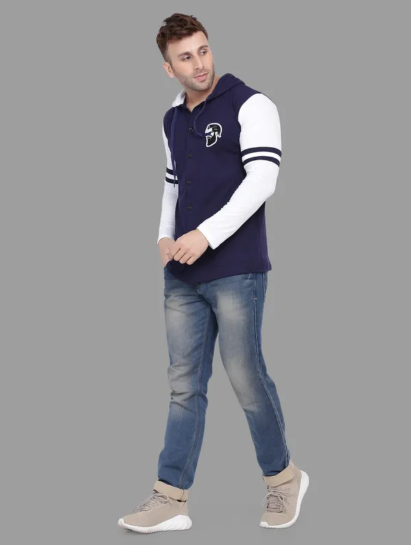 Dark_Blue_&_White_Cotton_Blend_Hooded_Neck_Full_Sleeve_T_Shirt_For_Men