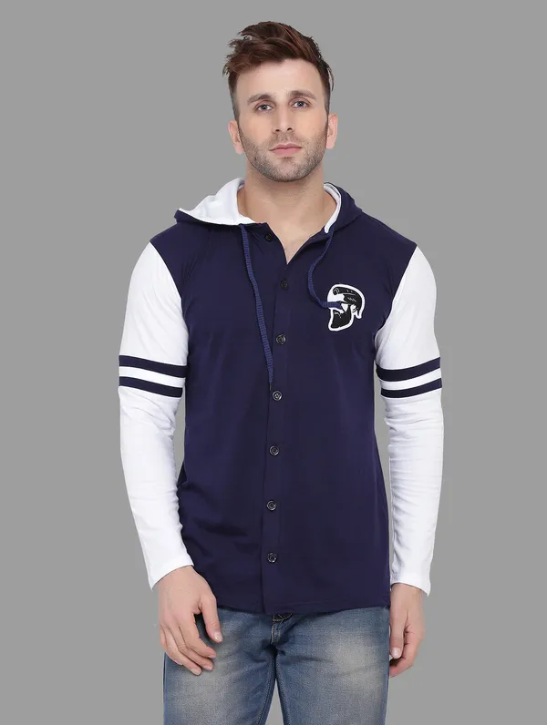 Dark_Blue_&_White_Cotton_Blend_Hooded_Neck_Full_Sleeve_T_Shirt_For_Men