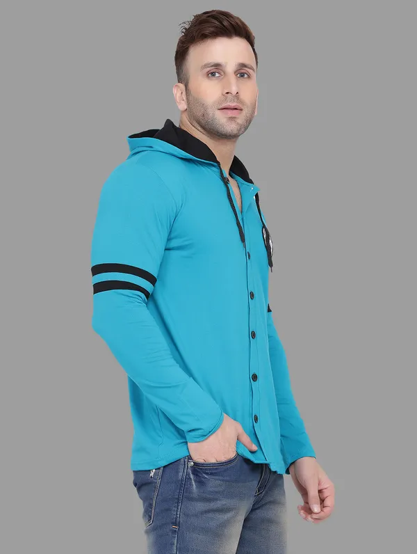 Turquoise_Cotton_Blend_Hooded_Neck_Full_Sleeve_T_Shirt_For_Men