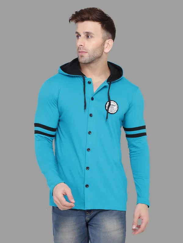 Turquoise_Cotton_Blend_Hooded_Neck_Full_Sleeve_T_Shirt_For_Men