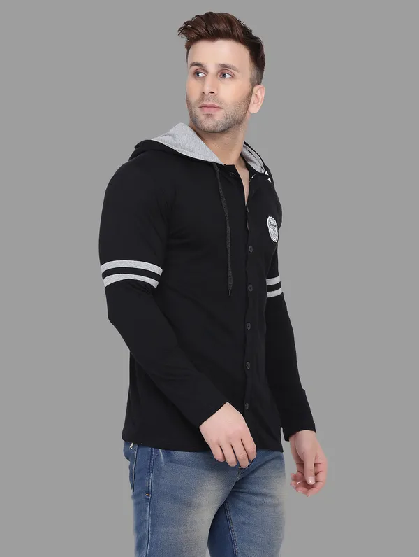 Black_Cotton_Blend_Hooded_Neck_Full_Sleeve_T_Shirt_For_Men