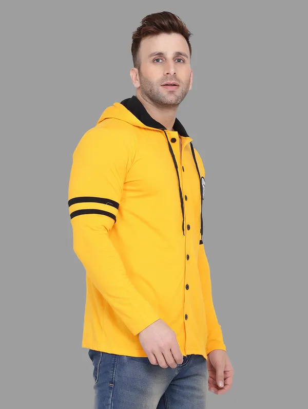 Yellow_Cotton_Blend_Hooded_Neck_Full_Sleeve_T_Shirt_For_Men