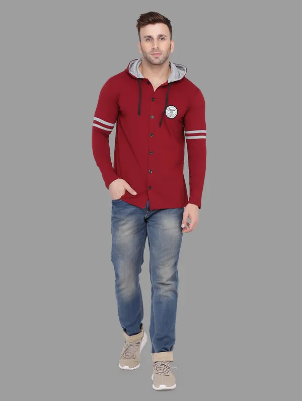 Maroon_Cotton_Blend_Hooded_Neck_Full_Sleeve_T_Shirt_For_Men