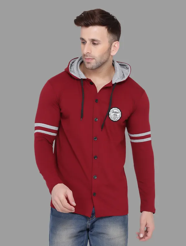 Maroon_Cotton_Blend_Hooded_Neck_Full_Sleeve_T_Shirt_For_Men