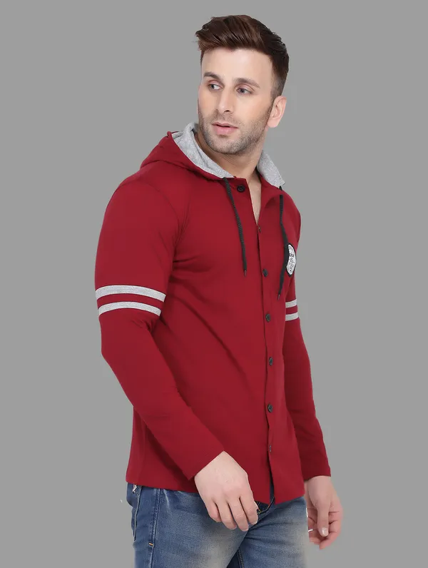 Maroon_Cotton_Blend_Hooded_Neck_Full_Sleeve_T_Shirt_For_Men