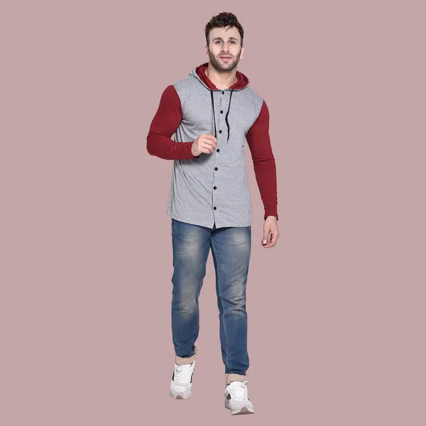 Silver_&_Maroon_Cotton_Blend_Hooded_Neck_Full_Sleeve_T_Shirt_For_Men