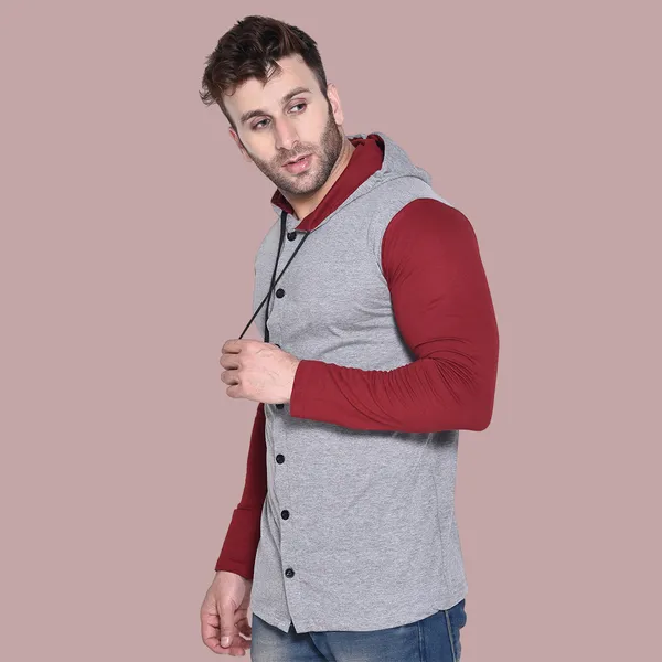 Silver_&_Maroon_Cotton_Blend_Hooded_Neck_Full_Sleeve_T_Shirt_For_Men