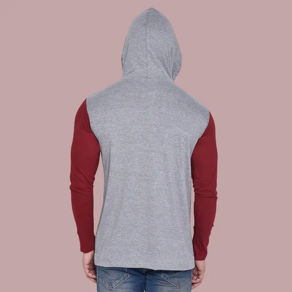 Silver_&_Maroon_Cotton_Blend_Hooded_Neck_Full_Sleeve_T_Shirt_For_Men