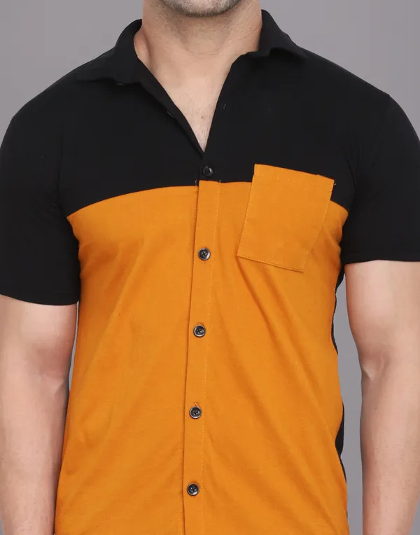 Mustard_&_Black_Cotton_Blend_Spread_Collar_Half_Sleeve_Shirt_For_Men