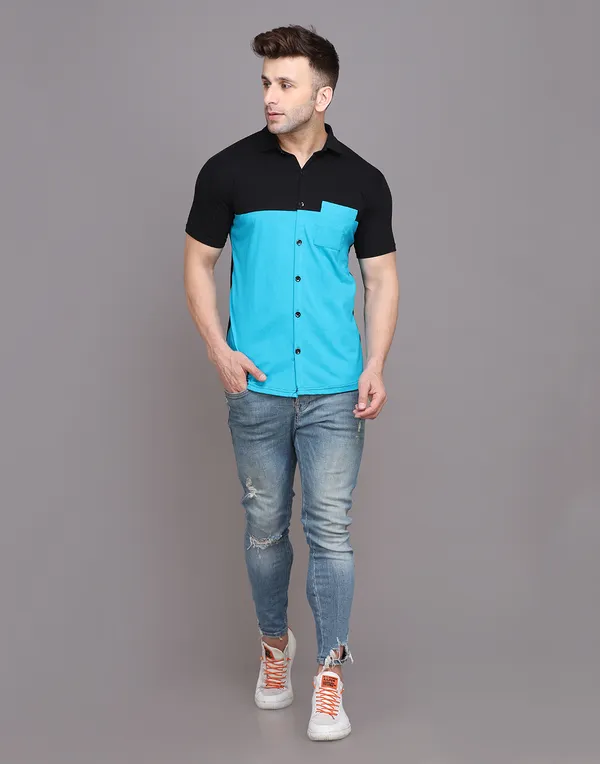 Turquoise_&_Black_Cotton_Blend_Spread_Collar_Half_Sleeve_Shirt_For_Men